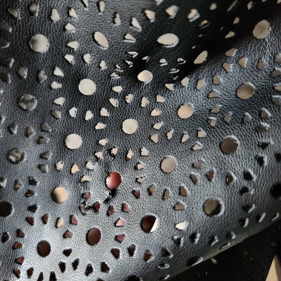 Chico's Perforated Floral Faux Leather Jacket 2 - Picture 6 of 10